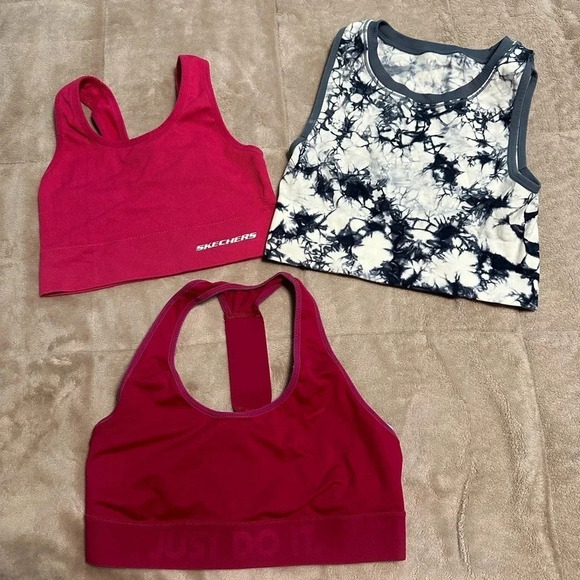 Nike Skechers Colsie Sports Bras (3) Size Medium Lot Pink Blue Athletic - Picture 1 of 12